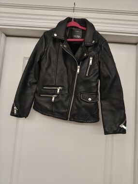 Zara Black Faux Leather Moto Jacket for Kids